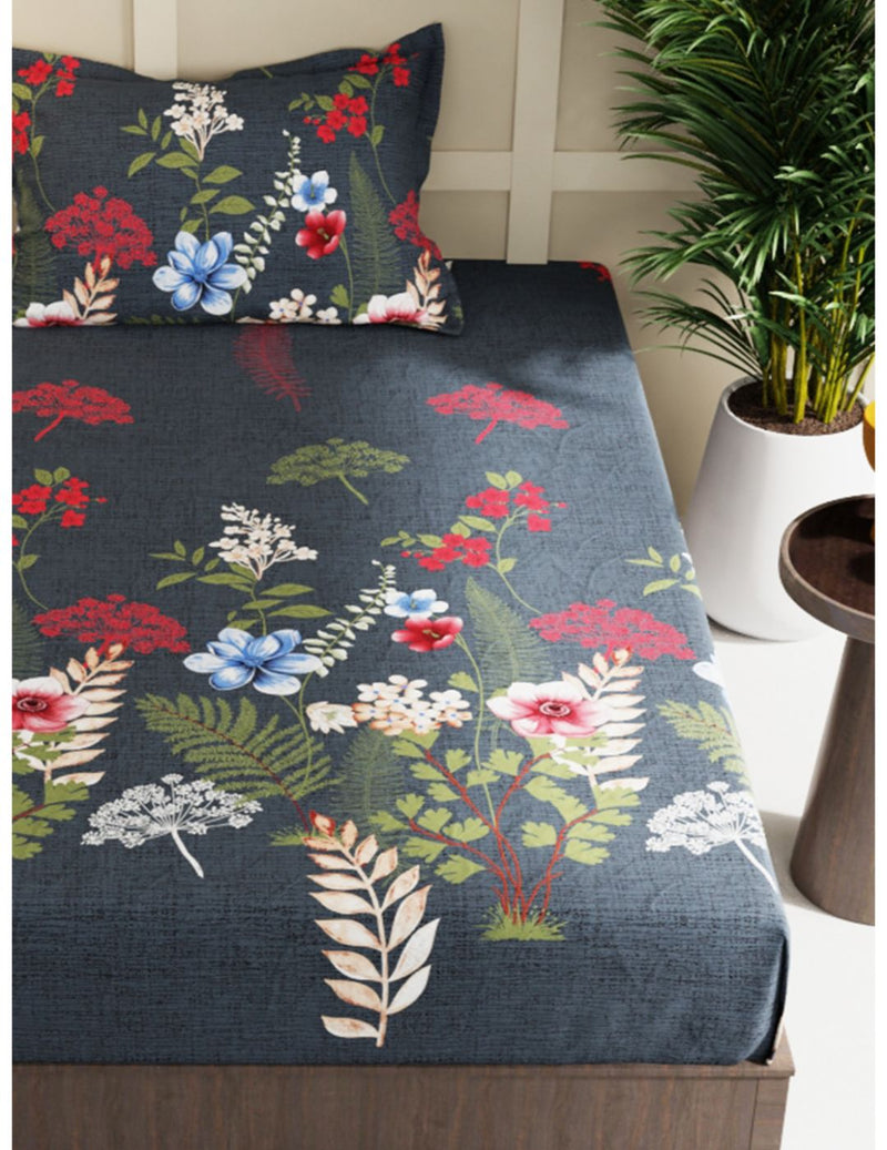 Extra Smooth Micro Single Bedsheet With 1 Pillow Cover <small> (floral-dk.olive)</small>