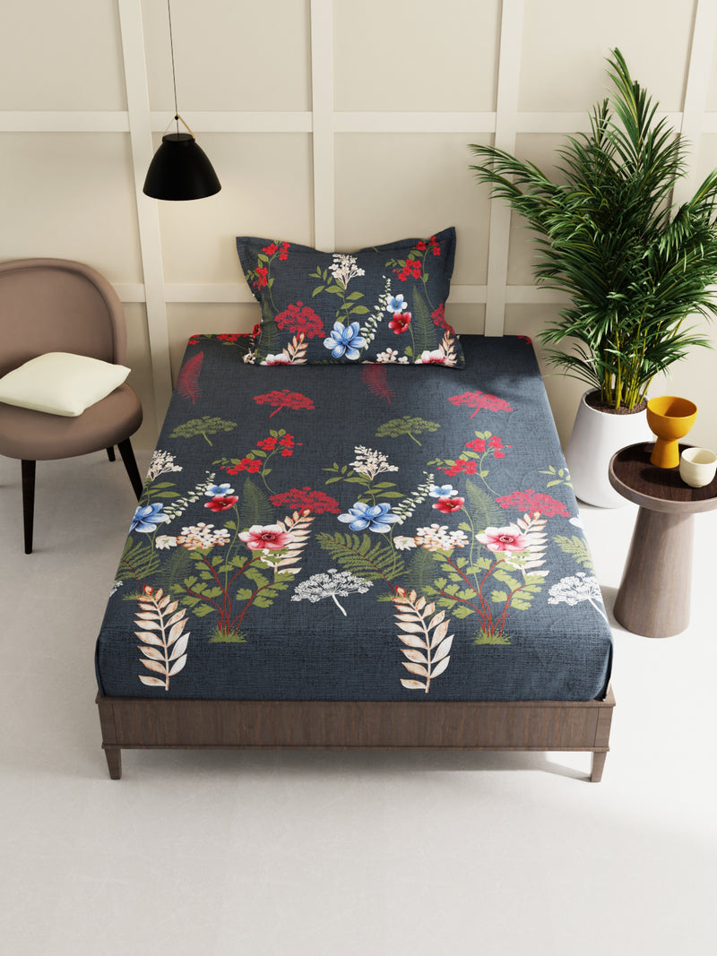 Extra Smooth Micro Single Bedsheet With 1 Pillow Cover <small> (floral-dk.olive)</small>