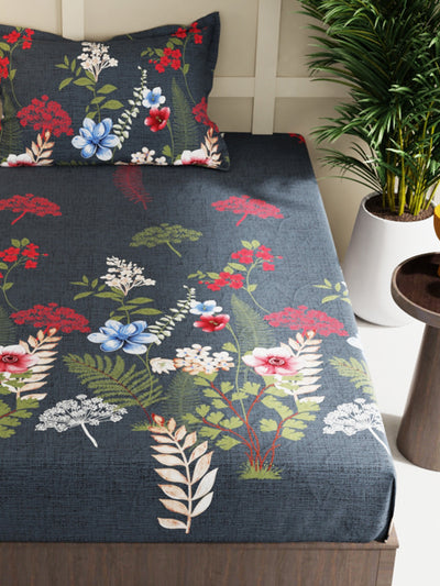 Extra Smooth Micro Single Bedsheet With 1 Pillow Cover <small> (floral-dk.olive)</small>