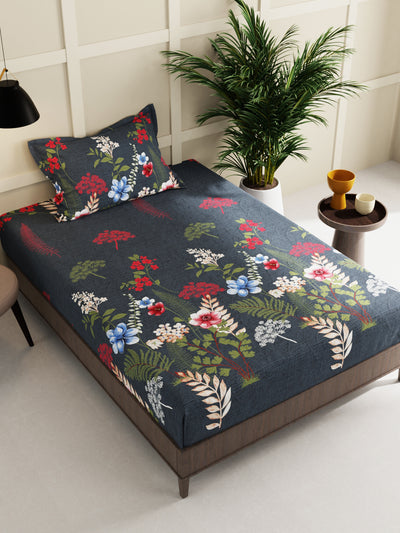 Extra Smooth Micro Single Bedsheet With 1 Pillow Cover <small> (floral-dk.olive)</small>