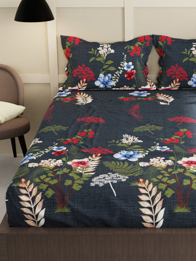 Extra Smooth Micro Double Bedsheet With 2 Pillow Covers <small> (floral-dk.olive)</small>