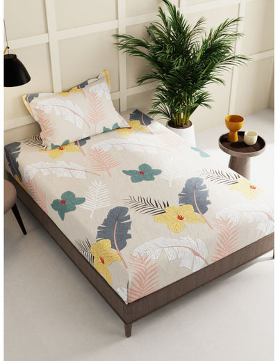 Extra Smooth Micro Single Bedsheet With 1 Pillow Cover <small> (floral-biscuit)</small>