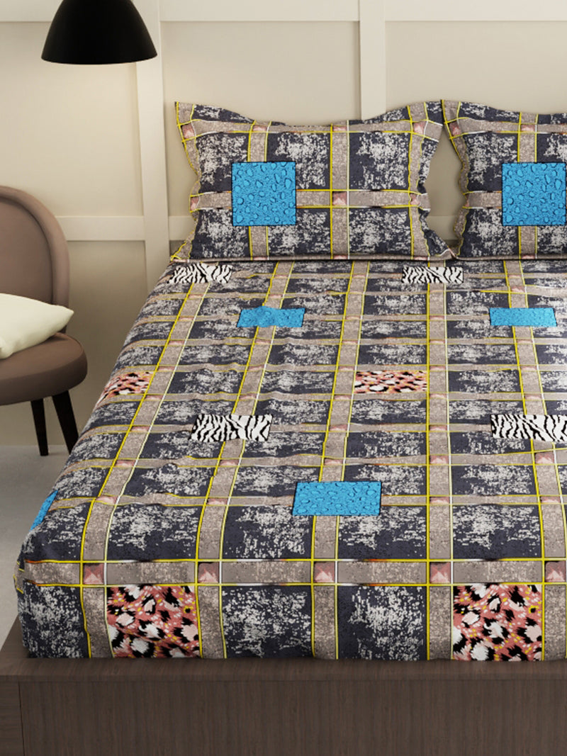 Extra Smooth Micro Double Bedsheet With 2 Pillow Covers <small> (geometric-dark grey)</small>