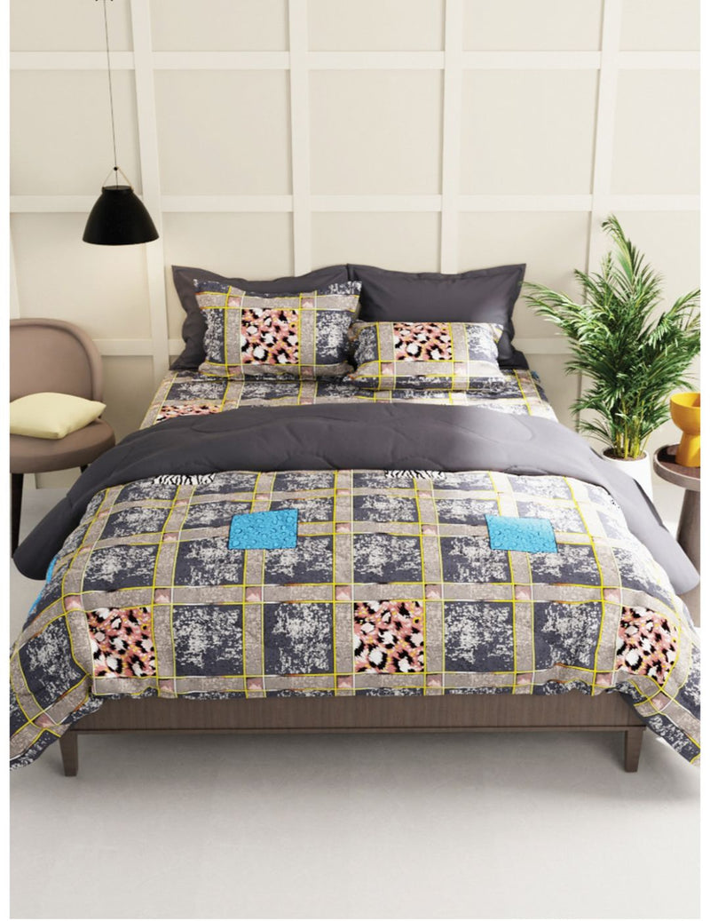 Extra Smooth Micro Single Bedsheet With 1 Pillow Cover <small> (geometric-dark grey)</small>