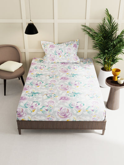 Extra Smooth Micro Single Bedsheet With 1 Pillow Cover <small> (floral-ivory/multi)</small>