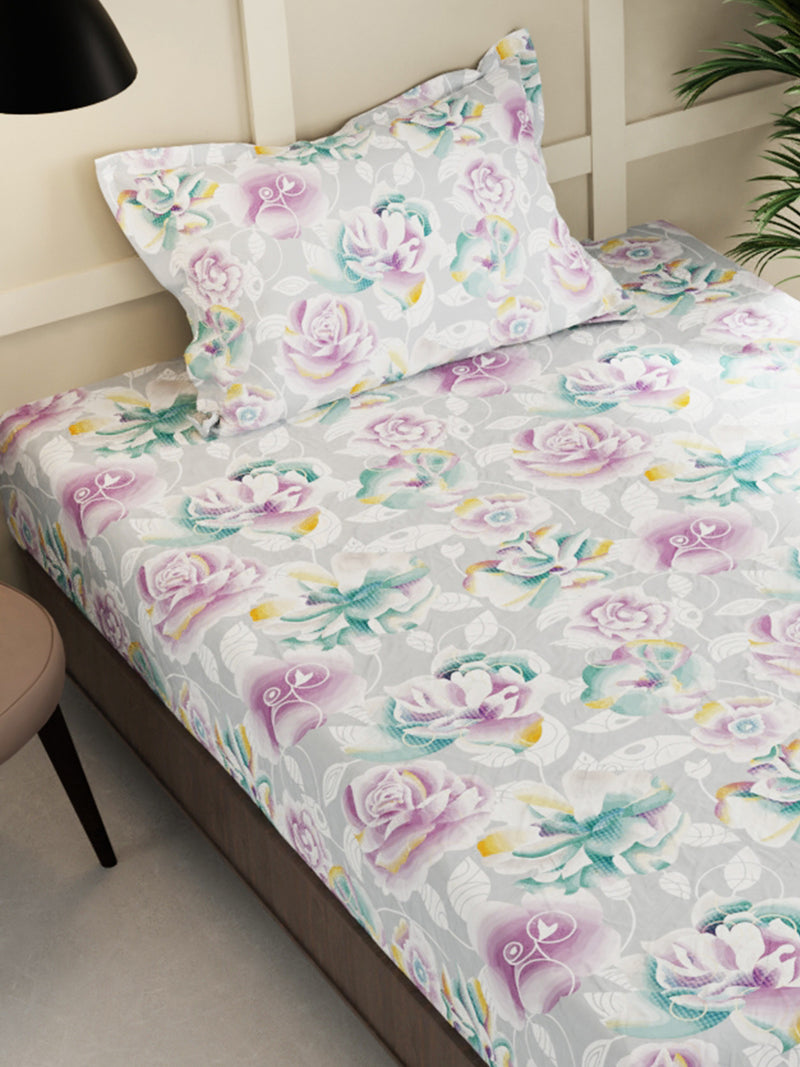 Extra Smooth Micro Single Bedsheet With 1 Pillow Cover <small> (floral-ivory/multi)</small>