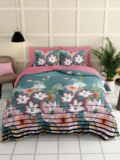 Extra Smooth Micro Double Bedsheet With 2 Pillow Covers <small> (floral-pine green)</small>