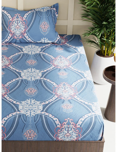 Extra Smooth Micro Single Bedsheet With 1 Pillow Cover <small> (floral-blue)</small>