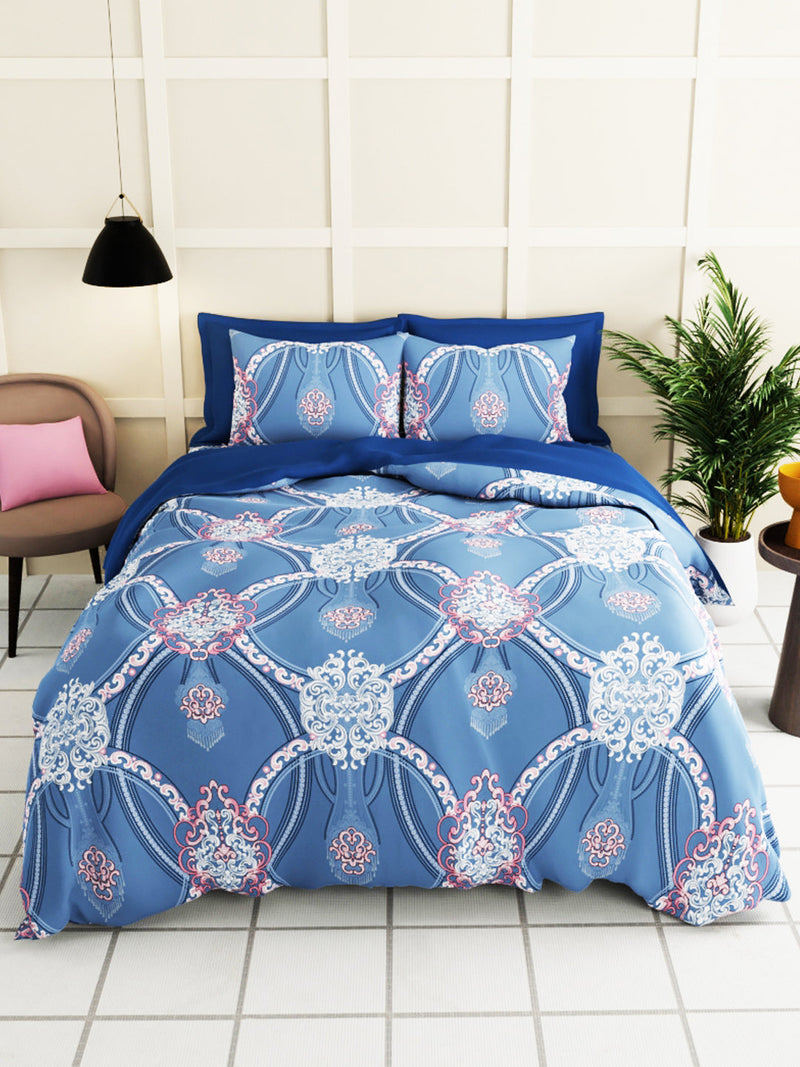 Extra Smooth Micro Double Bedsheet With 2 Pillow Covers <small> (floral-blue)</small>