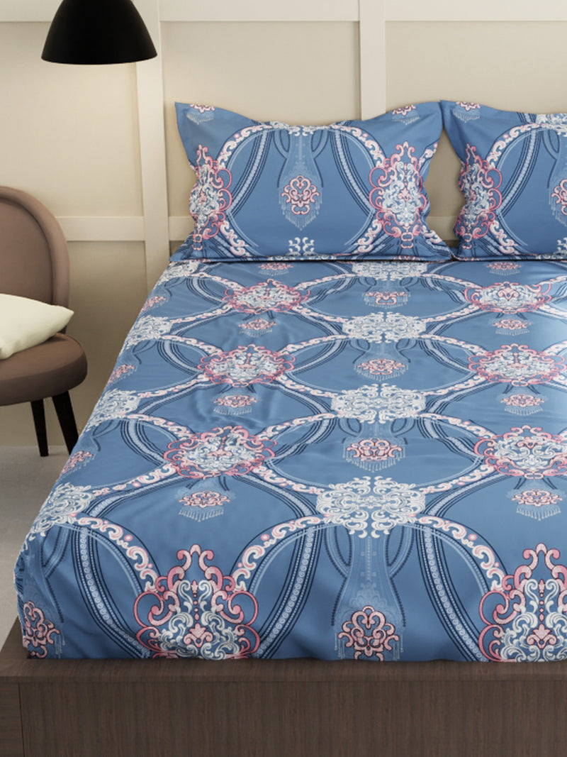Extra Smooth Micro Double Bedsheet With 2 Pillow Covers <small> (floral-blue)</small>