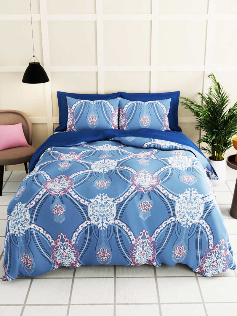 Extra Smooth Micro Double Bedsheet With 2 Pillow Covers <small> (floral-blue)</small>