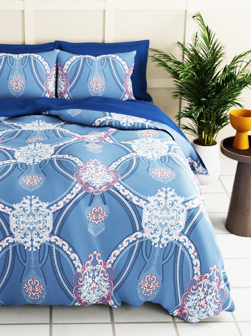 Extra Smooth Micro Double Bedsheet With 2 Covers + 2 Pillos <small> (floral-blue)</small>