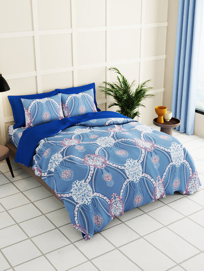 Extra Smooth Micro Double Bedsheet With 2 Covers + 2 Pillos <small> (floral-blue)</small>