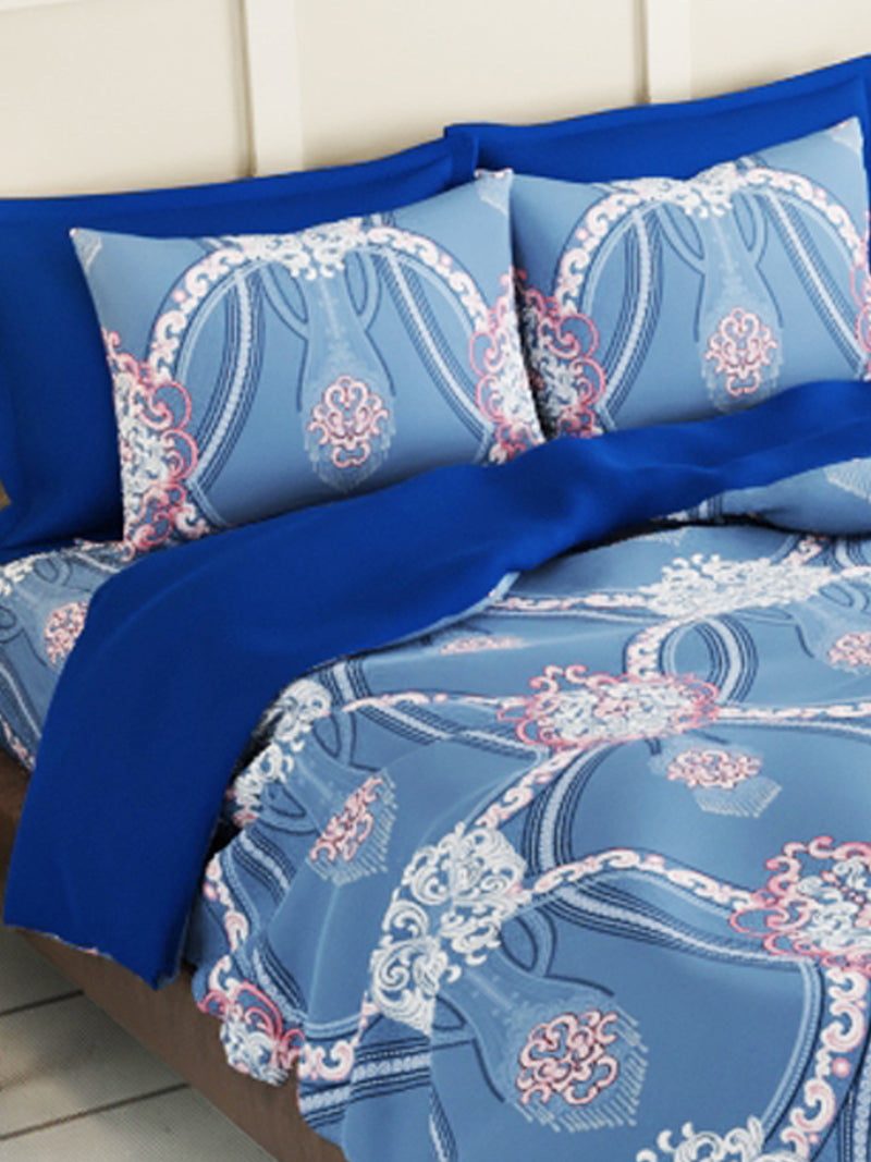 Extra Smooth Micro Double Bedsheet With 2 Covers + 2 Pillos <small> (floral-blue)</small>