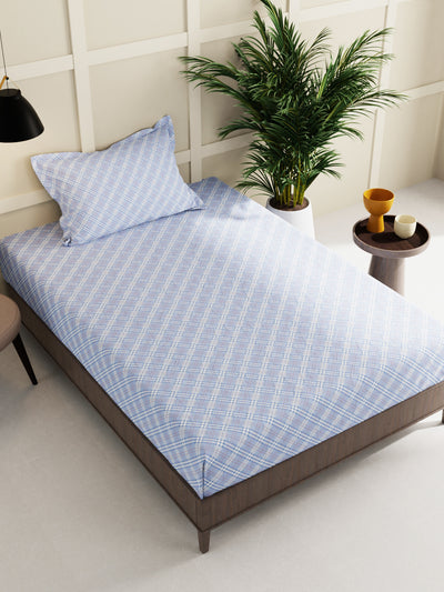 Extra Smooth Micro Single Bedsheet With 1 Pillow Cover <small> (checks-blue)</small>