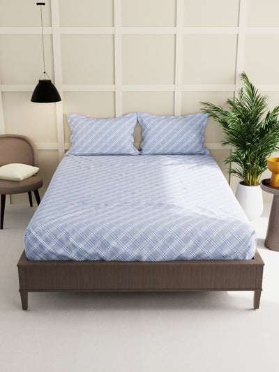 Extra Smooth Micro Double Bedsheet With 2 Pillow Covers <small> (checks-blue)</small>