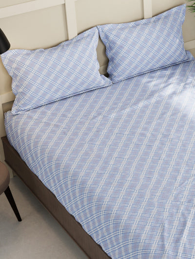 Extra Smooth Micro Double Bedsheet With 2 Pillow Covers <small> (checks-blue)</small>