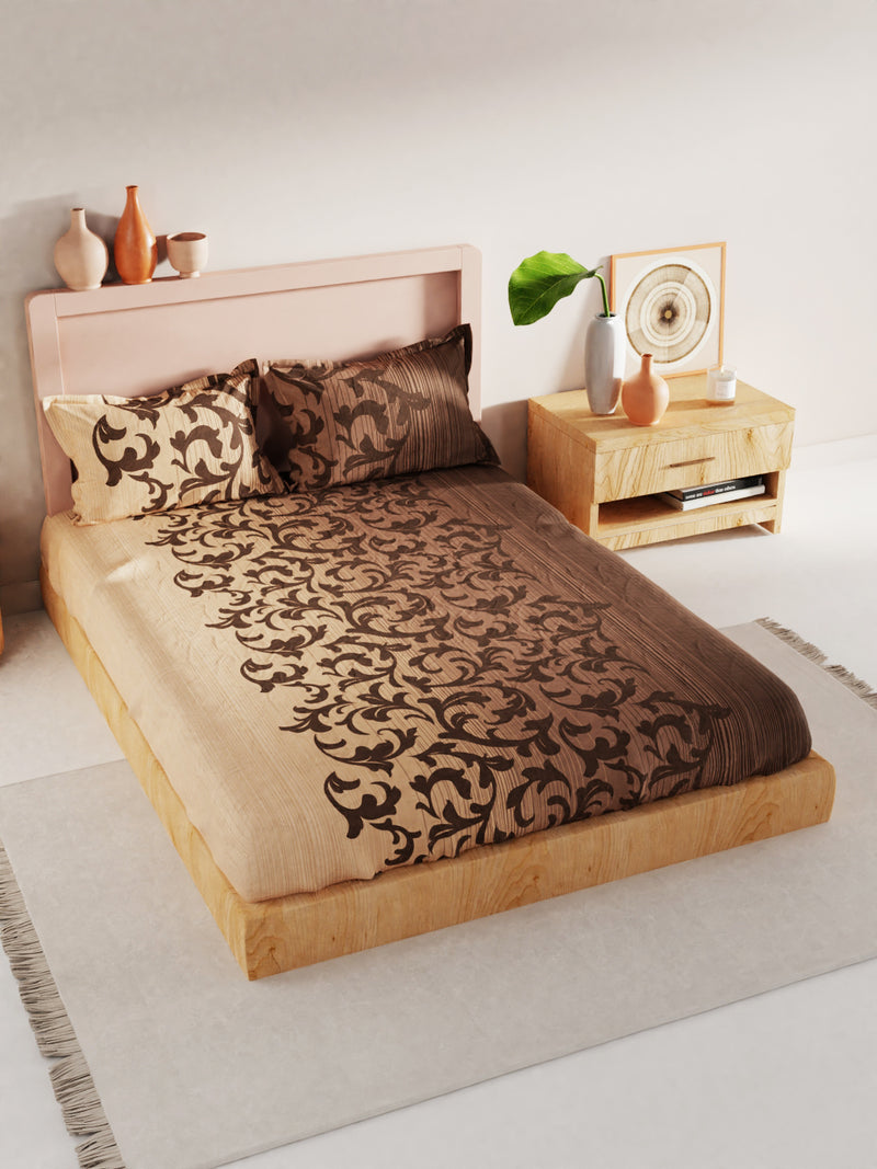 Bamboo Micro King Bedsheet With 2 Pillow Covers <small> (floral-brown)</small>