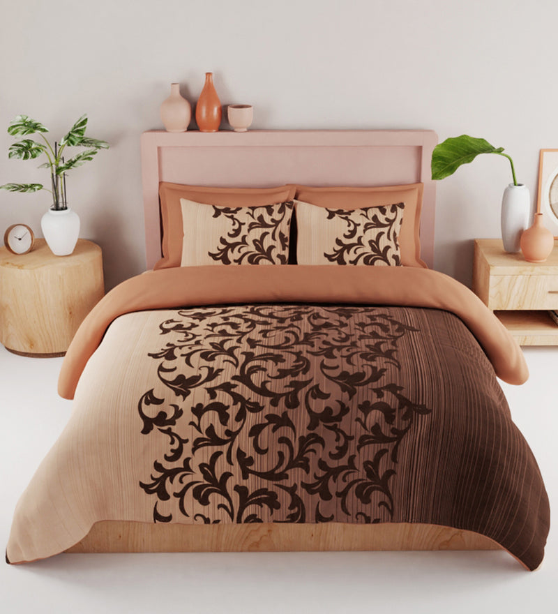 Bamboo Micro King Bedsheet With 2 Pillow Covers + 2 Pillows <small> (floral-brown)</small>
