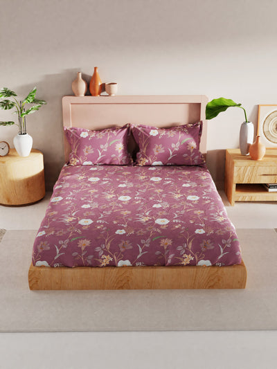 Bamboo Micro King Bedsheet With 2 Pillow Covers <small> (floral-brick)</small>