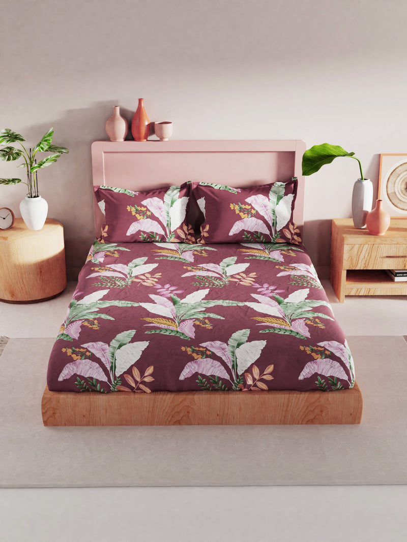 Bamboo Micro King Bedsheet With 2 Pillow Covers <small> (floral-rosewood)</small>