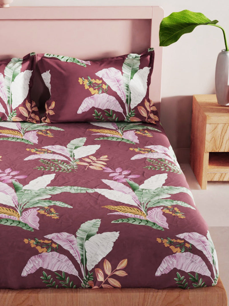 Bamboo Micro King Bedsheet With 2 Pillow Covers <small> (floral-rosewood)</small>