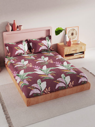 Bamboo Micro King Bedsheet With 2 Pillow Covers <small> (floral-rosewood)</small>