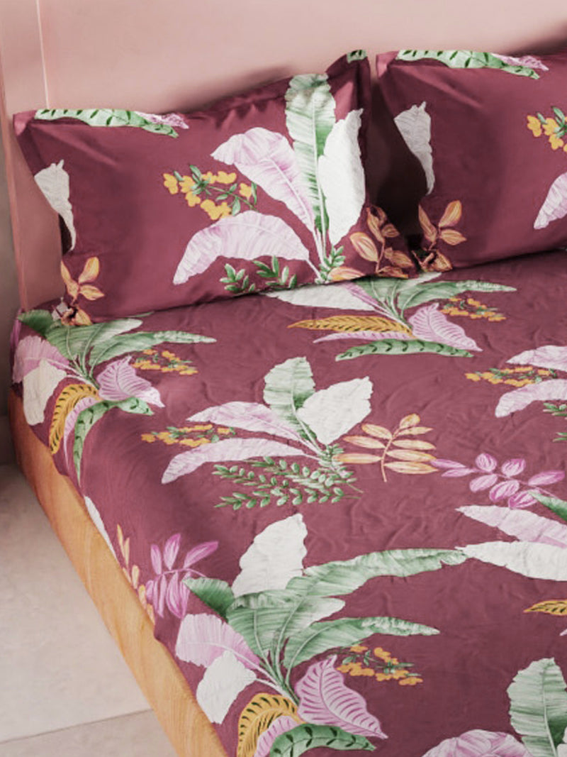 Bamboo Micro King Bedsheet With 2 Pillow Covers <small> (floral-rosewood)</small>