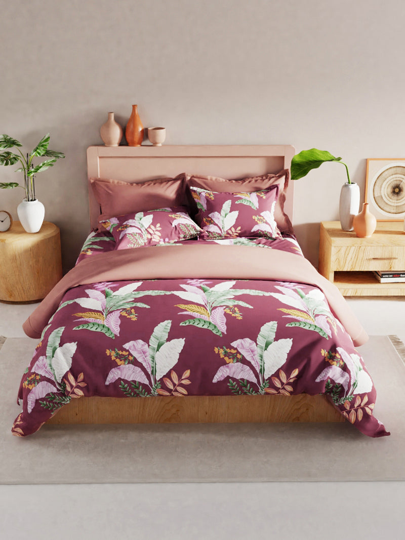 Bamboo Micro King Bedsheet With 2 Pillow Covers <small> (floral-rosewood)</small>