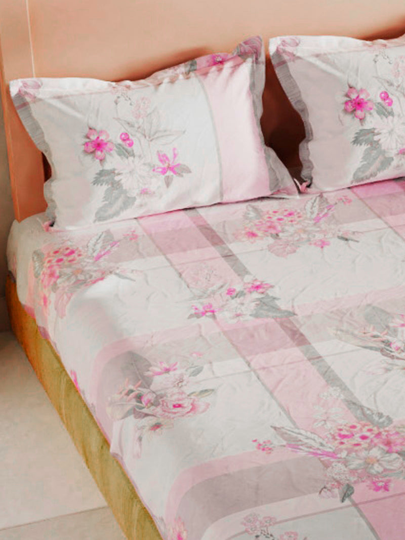 Bamboo Micro King Bedsheet With 2 Pillow Covers <small> (floral-pink/ivory)</small>