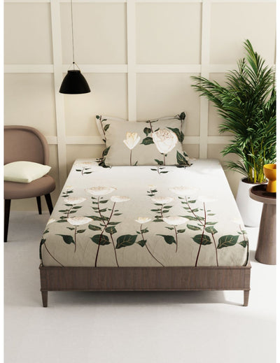 Extra Smooth Micro Single Bedsheet With 1 Pillow Cover <small> (floral-lt.grey)</small>