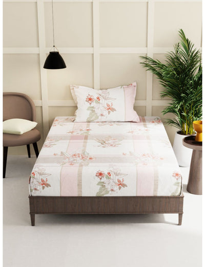 Extra Smooth Micro Single Bedsheet With 1 Pillow Cover <small> (floral-lt.pink)</small>