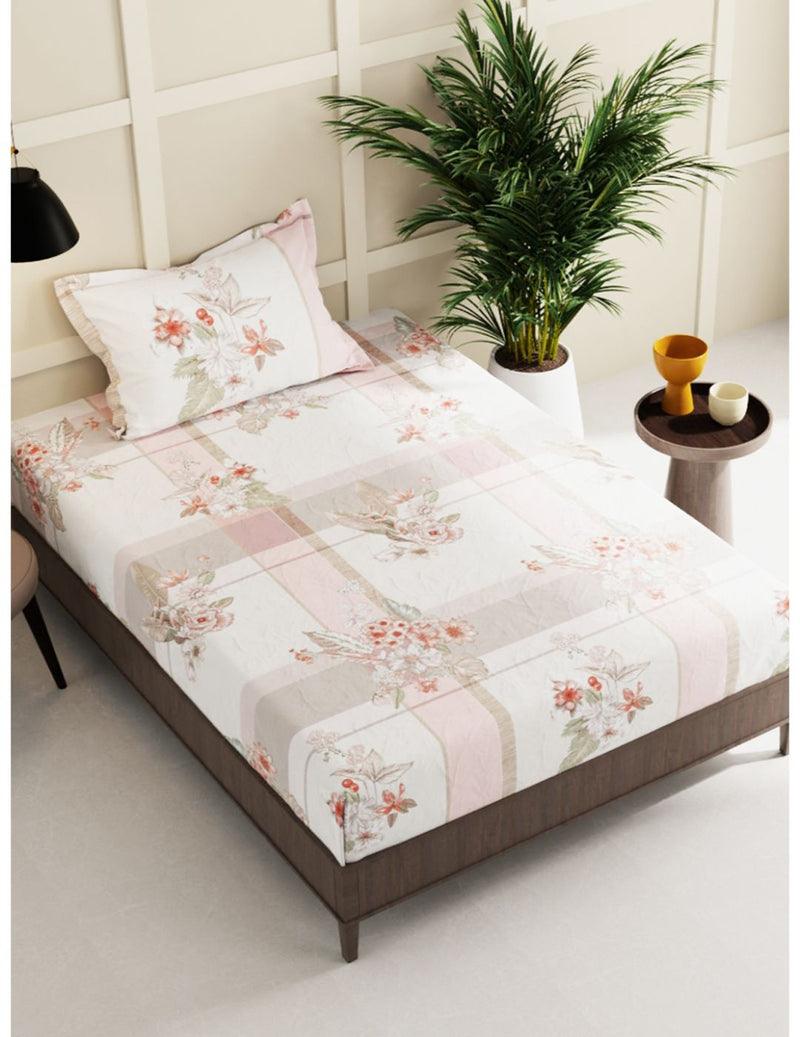 Extra Smooth Micro Single Bedsheet With 1 Pillow Cover <small> (floral-lt.pink)</small>