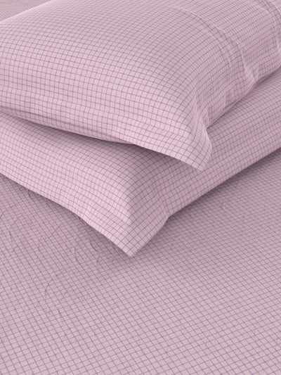 Extra Soft 100% Satin Egyptian Cotton Xl King Size Bedsheet With 2 Pillow Covers <small> (checks-purple)</small>