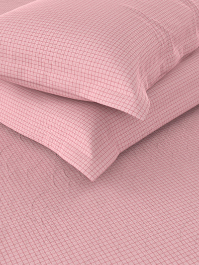 Extra Soft 100% Satin Egyptian Cotton Xl King Size Bedsheet With 2 Pillow Covers <small> (checks-peach)</small>