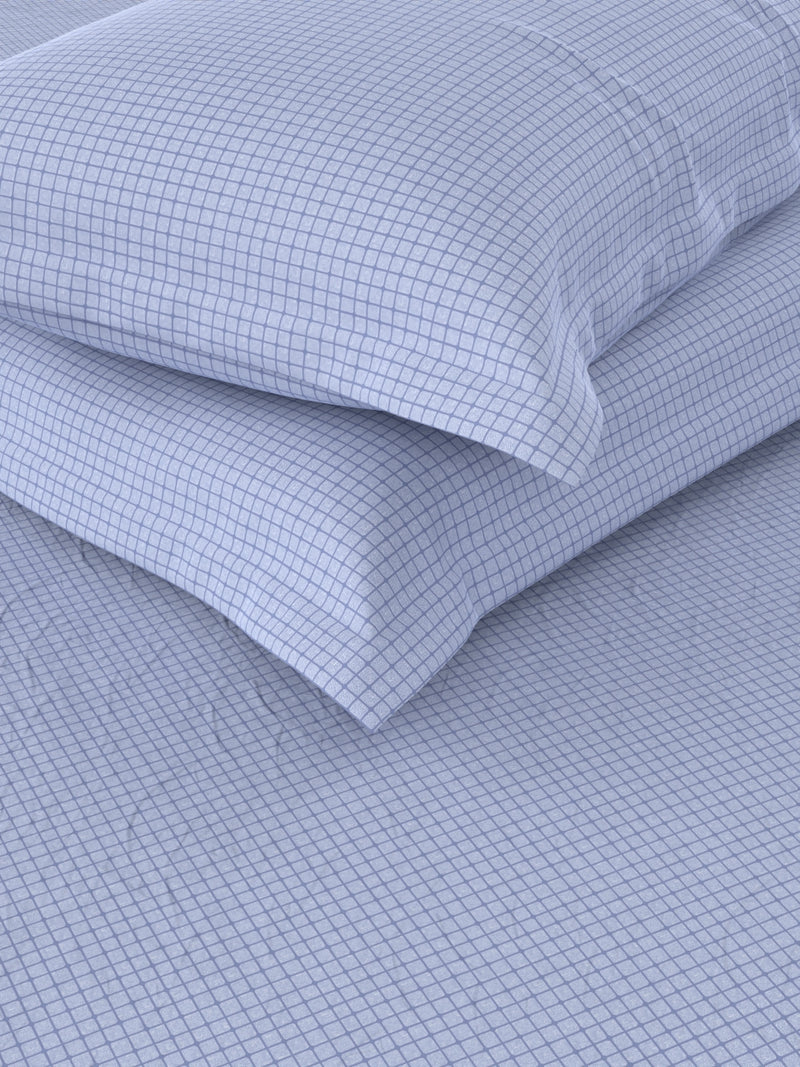 Extra Soft 100% Satin Egyptian Cotton Xl King Size Bedsheet With 2 Pillow Covers <small> (checks-blue)</small>