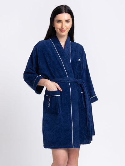 NAUTICA Luxurious Ultra Soft Bath Robe -1pc Extra Large (highline) solid-navy_NAVY