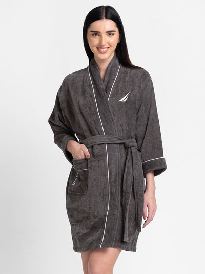NAUTICA Luxurious Ultra Soft Bath Robe -1pc Large (highline) solid-dark grey_DARK GREY