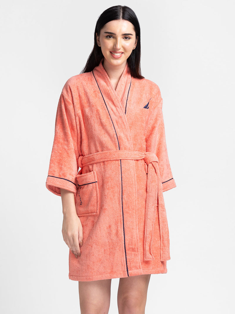 NAUTICA Luxurious Ultra Soft Bath Robe -1pc Large (highline) solid-coral_CORAL