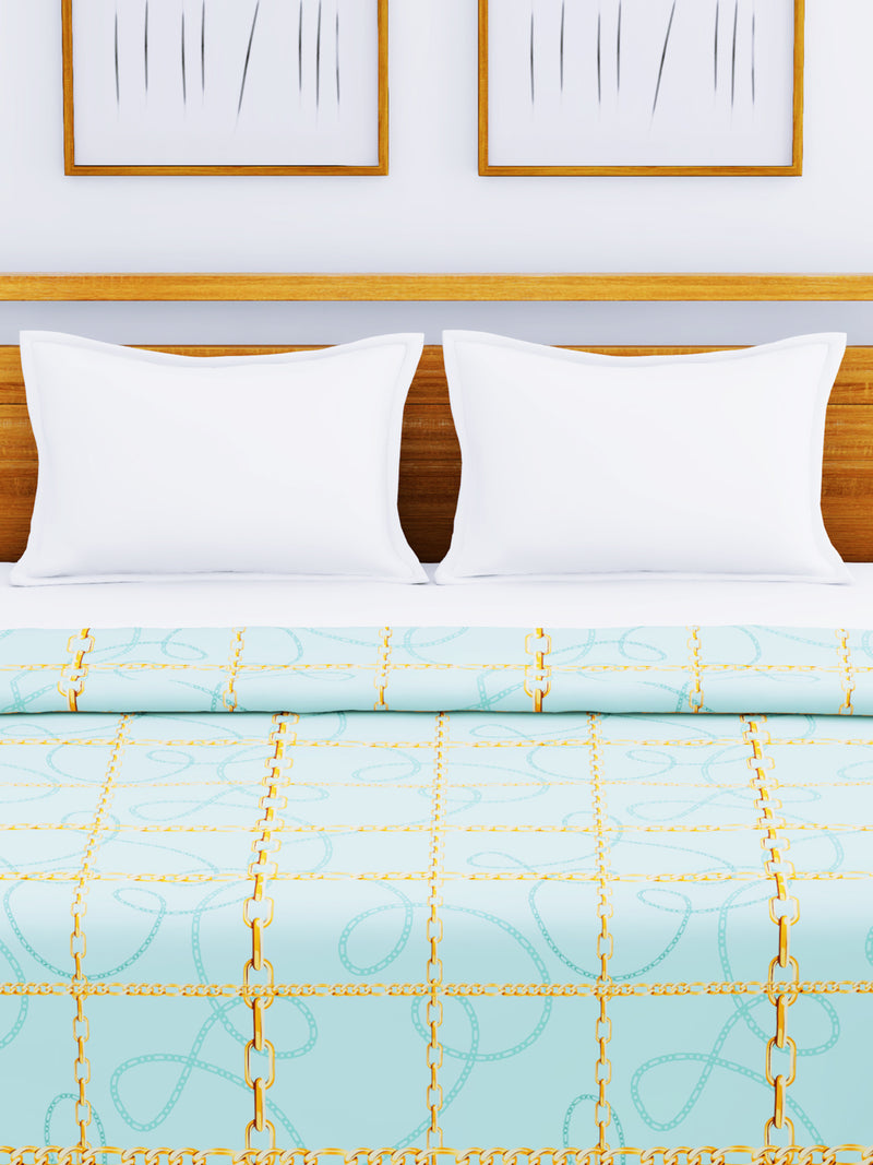 Super Soft 100% Natural Cotton Fabric Double Comforter For All Weather <small> (abstract-lightblue/gold)</small>