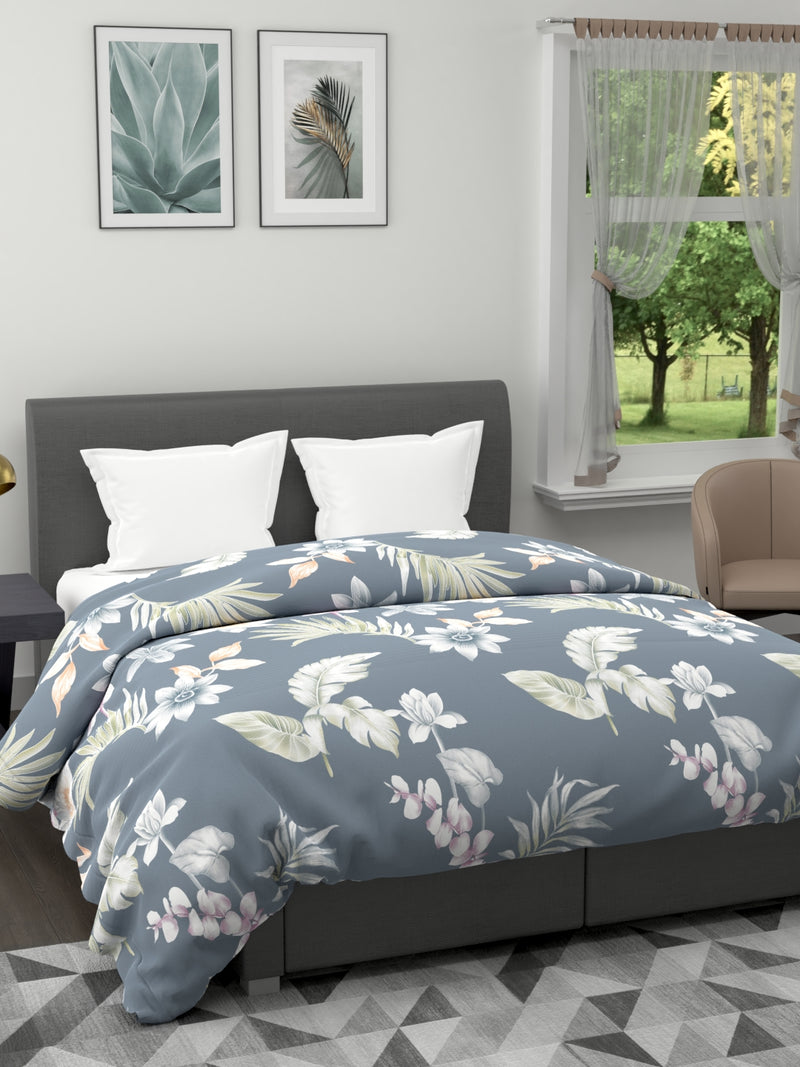 Super Soft Microfiber Double Comforter For All Weather <small> (floral-steel grey)</small>