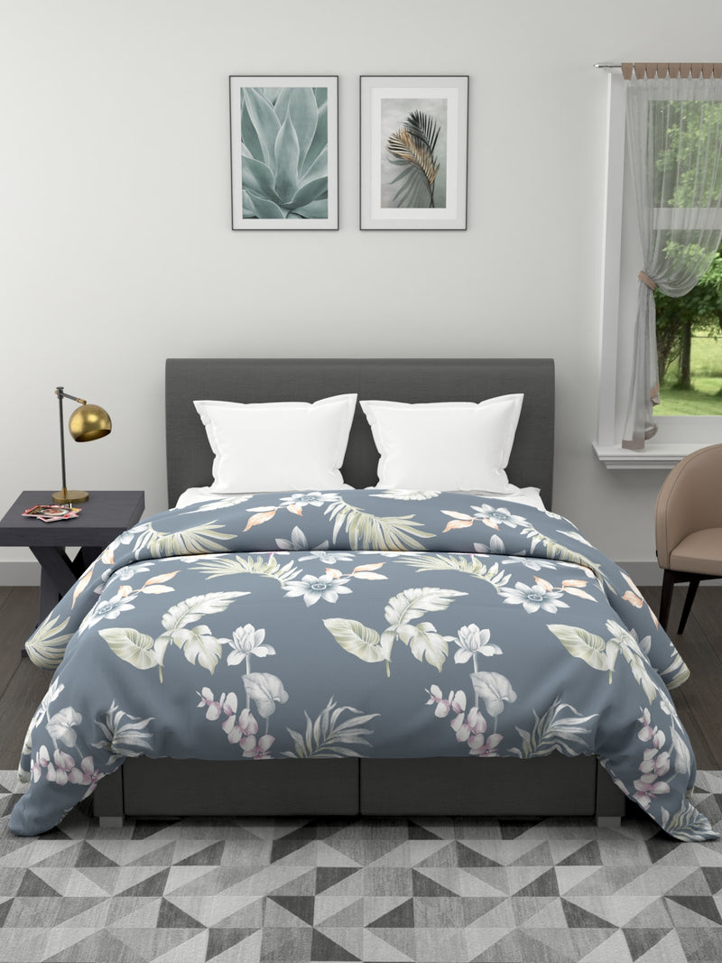 Super Soft Microfiber Double Comforter For All Weather <small> (floral-steel grey)</small>