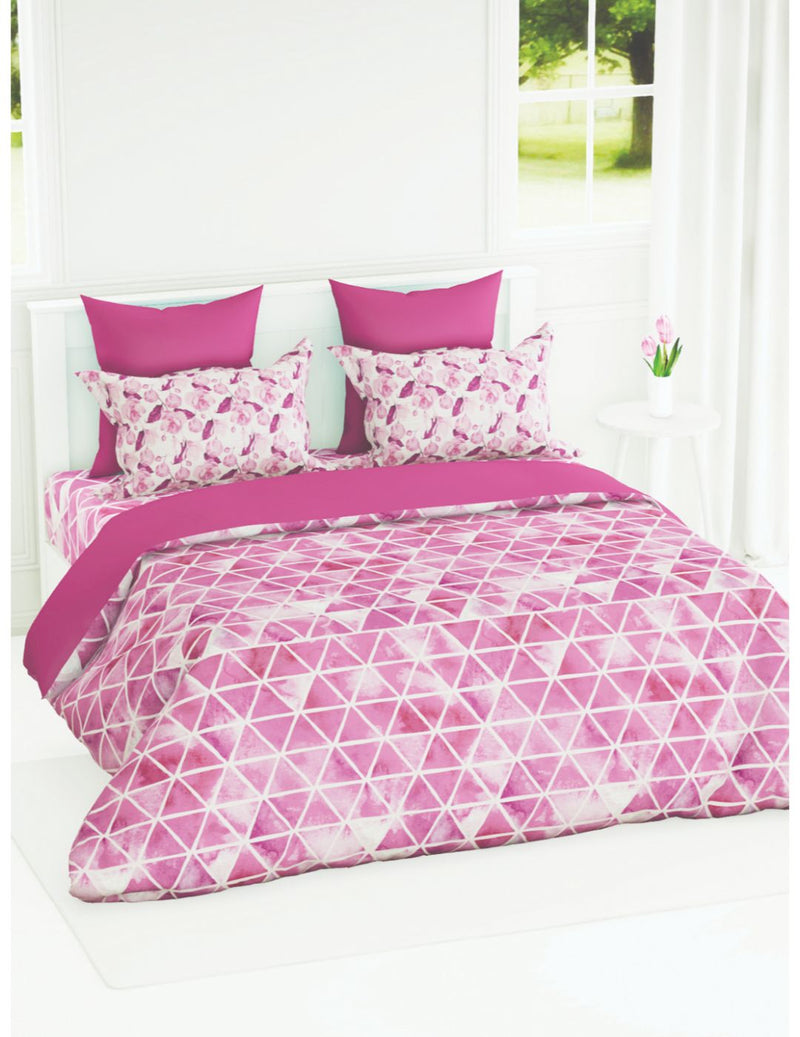 Soft 100% Cotton Double Comforter With 1 Double Bedsheet 2 Pillow Covers, For Ac Room <small> (geometric-pink/white)</small>