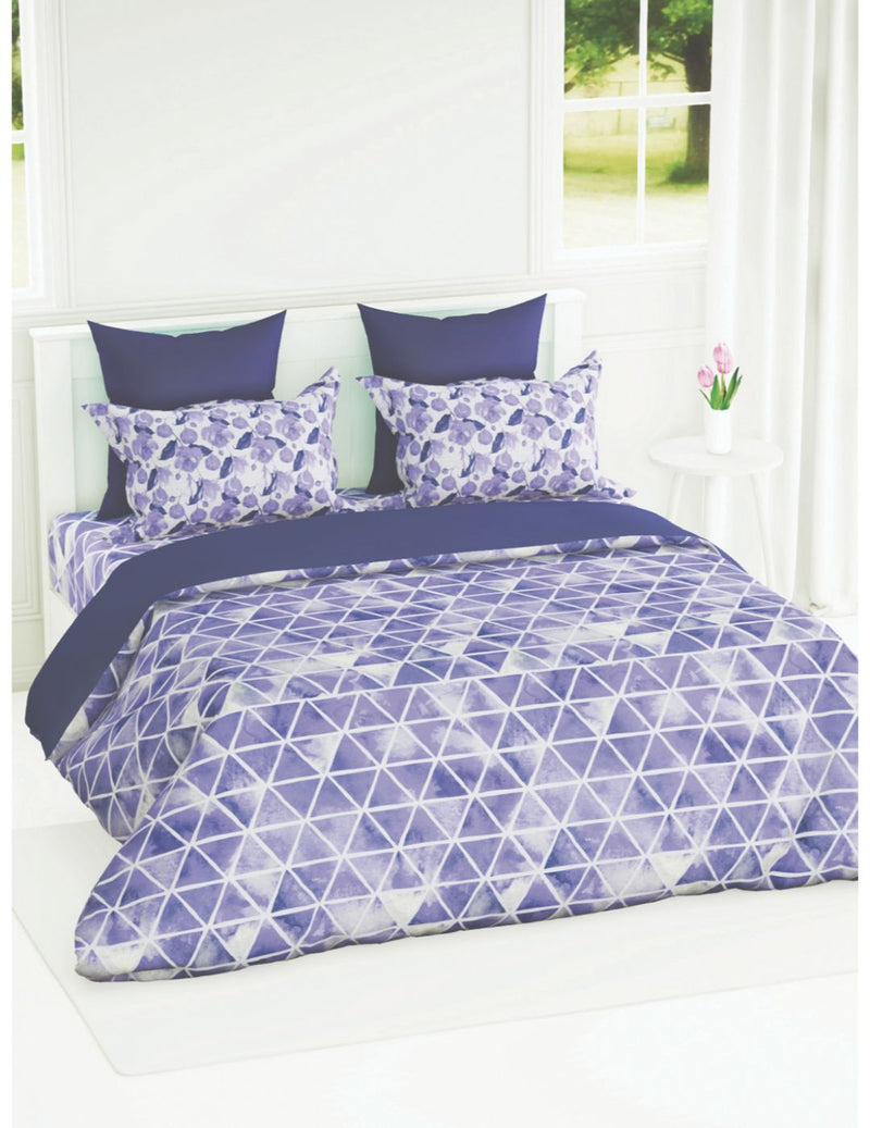 Soft 100% Cotton Double Comforter With 1 Double Bedsheet 2 Pillow Covers, For Ac Room <small> (geometric-purple/white)</small>