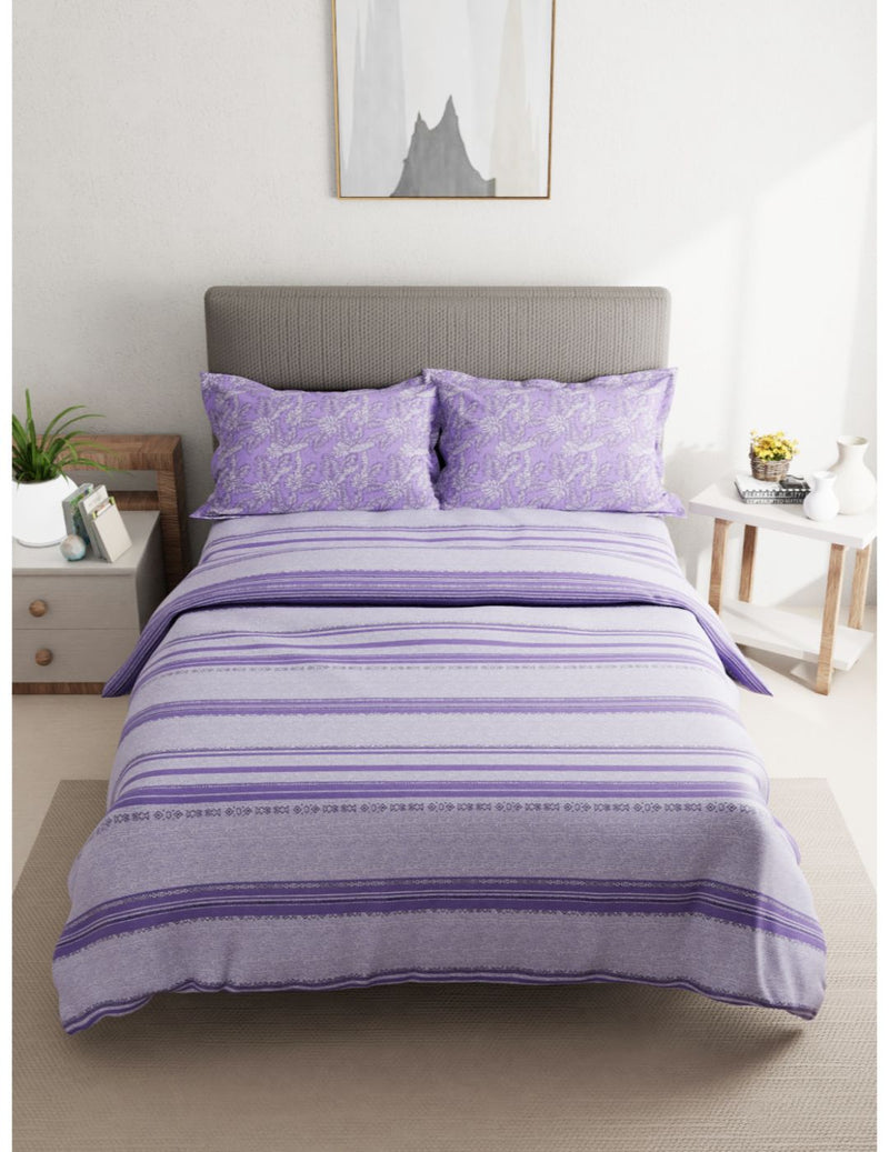 Soft 100% Cotton Double Comforter With 1 Double Bedsheet 2 Pillow Covers, For Ac Room <small> (abstract-purple)</small>