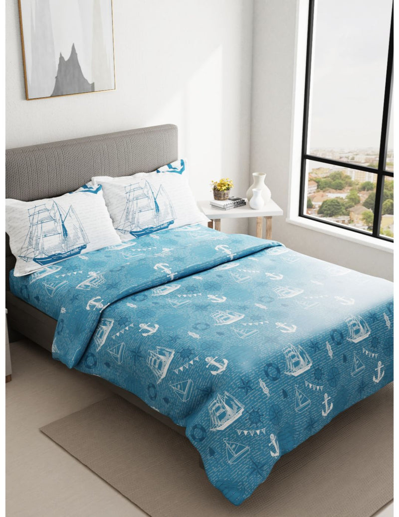 Soft 100% Cotton Double Comforter With 1 Double Bedsheet 2 Pillow Covers, For Ac Room <small> (geometric-dk.blue)</small>