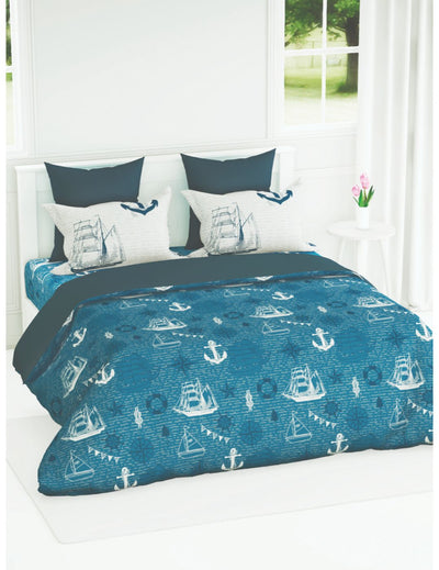 Soft 100% Cotton Double Comforter With 1 Double Bedsheet 2 Pillow Covers, For Ac Room <small> (geometric-dk.blue)</small>