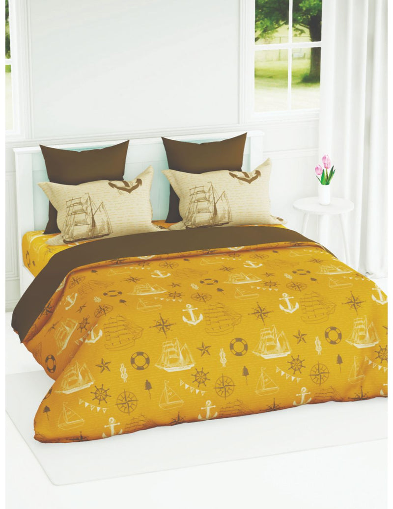 Soft 100% Cotton Double Comforter With 1 Double Bedsheet 2 Pillow Covers, For Ac Room <small> (geometric-yellow)</small>