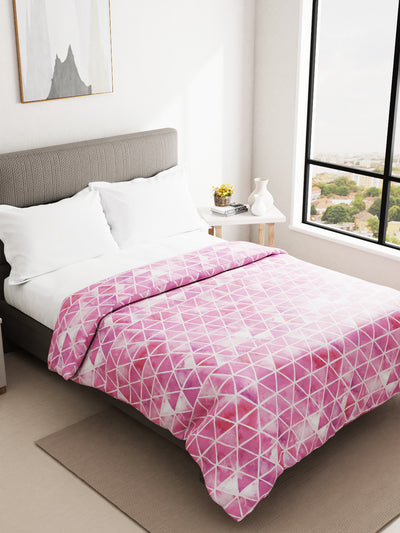 Super Soft 100% Natural Cotton Fabric Double Comforter For Winters <small> (geometric-pink/white)</small>