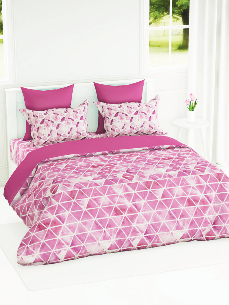 Super Soft 100% Natural Cotton Fabric Double Comforter For All Weather <small> (geometric-pink/white)</small>